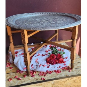 Silver pewter & wood Table 1