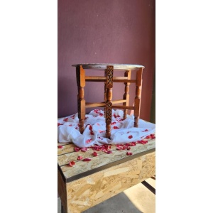 Silver pewter & wood table